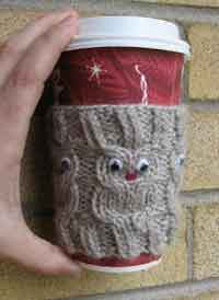 Knit owl coffee cup cozy pattern