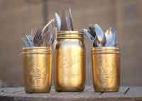 Gold Painted Silverware Mason Jars